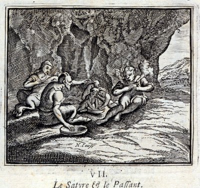 The Satyre and the Passenger. Fables by Jean de La Fontaine (1621-95). Illustration by François Chauveau (1613-1676). Edition of 1728. by Francois Chauveau