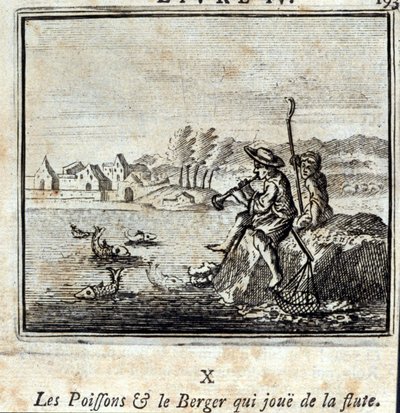 Balık ve çoban flüt çalıyor. Jean de La Fontaine