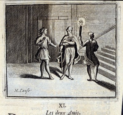 The two friends. Fables by Jean de La Fontaine (1621-95). Illustration by François Chauveau (1613-1676). Edition of 1728. by Francois Chauveau