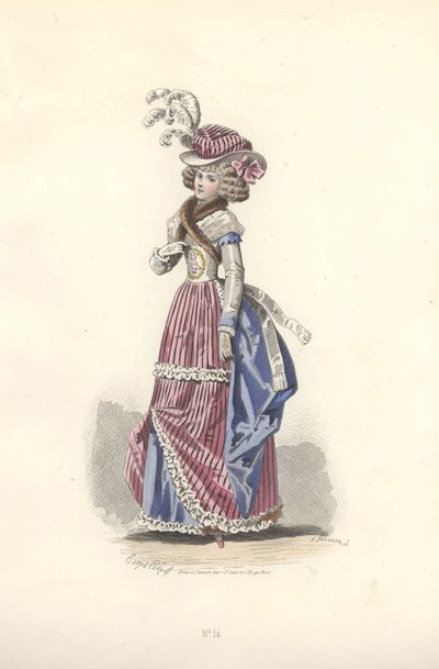 Üç renkli kıyafetli kadın, Marie Antoinette dönemi. by Francois Claudius Compte Calix