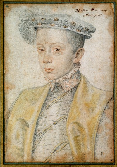 Charles II Lorraine ve Bar Dükü (1543-1608) portresi. Clouet Francois (1515-1572) tarafından kan ve kara taş çizimi by François Clouet