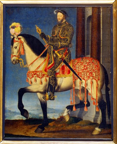 François Clouet tarafından at sırtında I. François portresi (c. 1510 - 1572). Musee des Uffizi, Floransa - Fransa