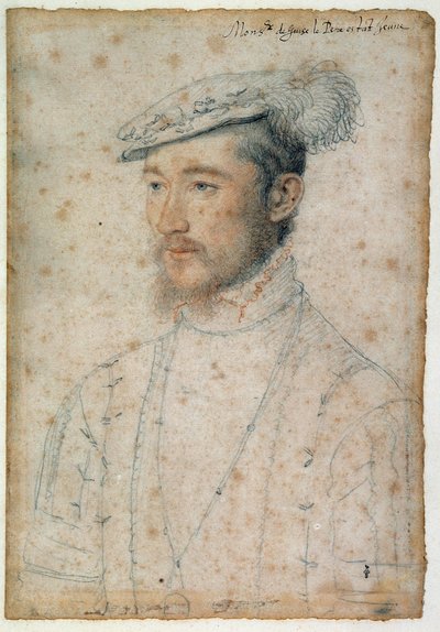 François de Lorraine, Guise Dükü (1520 - 1563) portresi. Clouet Francois (1515-1572) tarafından kan ve kara taş çizimi by François Clouet