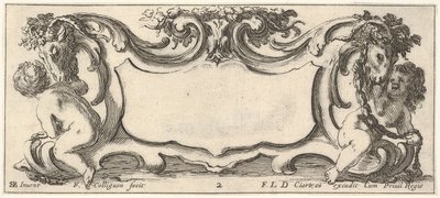 Plaka 2: Arkadan sola bir çocuk ve bir çocuğun bulunduğu bir kartuş ..., ca. 1640-45. by Francois Collignon