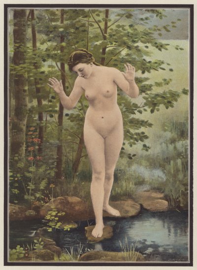 Vahiy, bir kadın ve sudaki yansıması (renkli taş) by Francois Eugene Brillaud