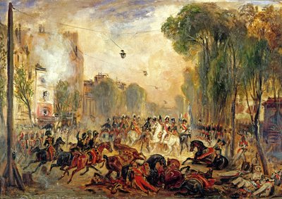 Giuseppe Fieschi (1790-1836) Boulevard du Temple, Kral Louis-Philippe'e (1773-1850) Suikast Girişimi, 28 Temmuz 1835 (tuval üzerine yağlı boya) by Francois Gabriel Guillaume Lepaulle