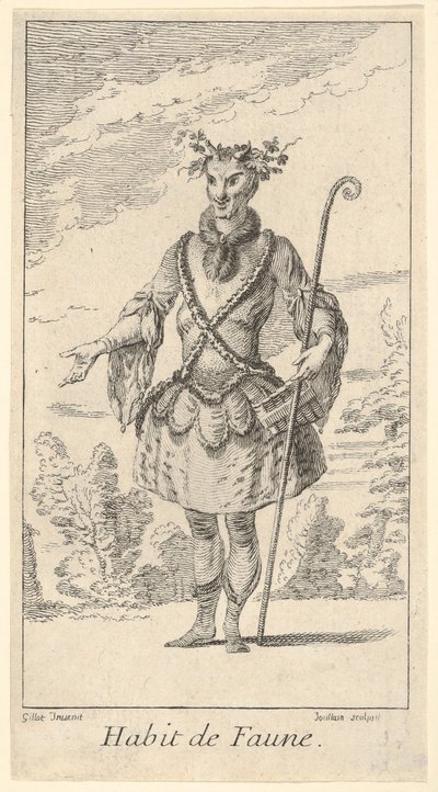 Habit de Faune: bir faun, sağında bir baston..., ca. 1721. by Francois Joullain