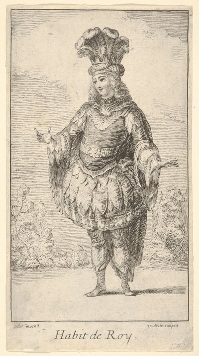 Habit de Roy: rozet, taç ve sarık ile süslenmiş bir tonnelet giyen bir adam ..., yaklaşık. 1721. by Francois Joullain