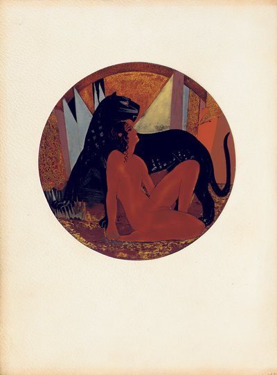 Mowgli ve Bagheera, Jean Dunand (1877-1942) tarafından renklendirilen Rudyard Kipling