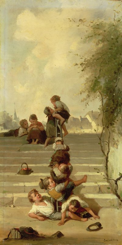 Slayt (tuval üzerine yağlı boya) by Francois Louis Lanfant de Metz