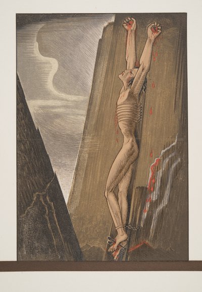Prometheus Kayaya çivilenmiş, Prométhée Enchaîné by Aeschylus, pub. 1941 (pochoir baskı) by Francois Louis Schmied