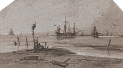 Sakin Denizde Açık Denizde Demirlemiş Gemiler by Francois Louis Thomas Francia