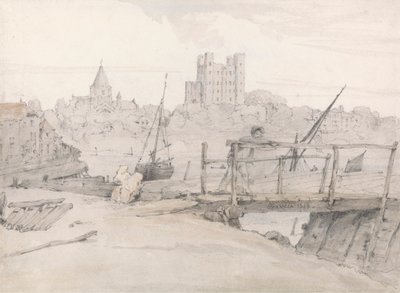 Rochester Kalesi ve Katedralin Güneydoğu Görünümü by Francois Louis Thomas Francia