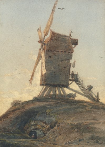 Bir Peyzajdaki Tepedeki Yel Değirmeni by Francois Louis Thomas Francia