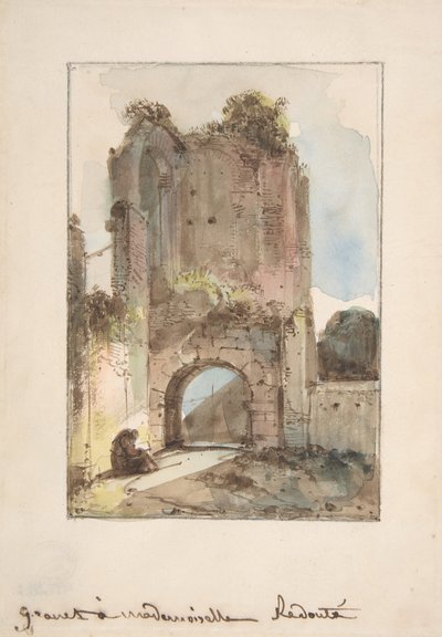 Yıkılmış Bir Geçidin Önünde Oturan Keşiş, n.d.. by Francois Marius Granet