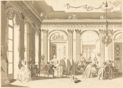 oturma odasında montaj by Francois Nicolas Barthelemy Dequevauviller after Nicolas Lavreince