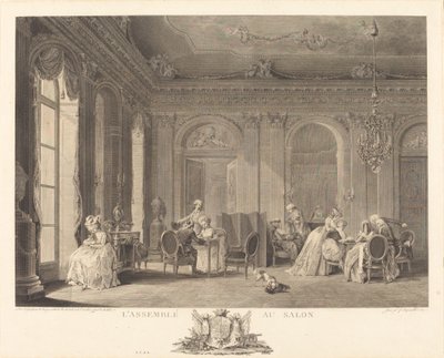 oturma odasında montaj by Francois Nicolas Barthelemy Dequevauviller after Nicolas Lavreince