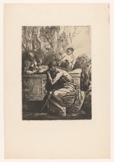 Bir lahit etrafında erkeklerle klasik performans Homme devant ve tombeau antika Doğaçlamalar sur cuivre (dizi adı) by Francois Nicolas Chifflart