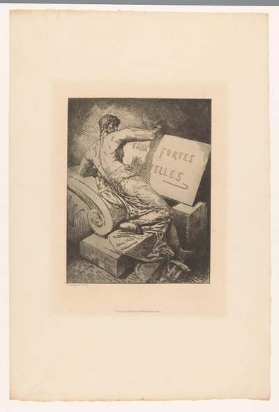 Taş anıt üzerinde adam ile başlık baskısı Eaux Fortes Nouvelles (nesne üzerindeki başlık) 1877
