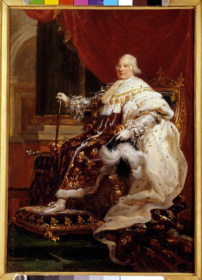 Portre en pied de Louis XVIII (1755-1824) en kostüm de corre Boyama Francois Gerard (1770-1837) 1814 Güneş. 0,32 x 0,23 m - Taç giyme cübbesi içinde Louis XVIII
