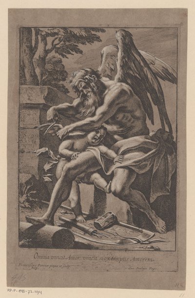 Tijd knipt de vleugels van Love Aşk her şeyi fetheder, Aşk zamanı fetheder (nesne üzerine başlık) by Francois Perrier