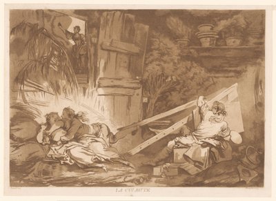 Tökezleyen genç adam, La Culbute boyanmakta olan bir kadının üzerine düşüyor (nesnedeki başlık) by Francois Philippe Charpentier