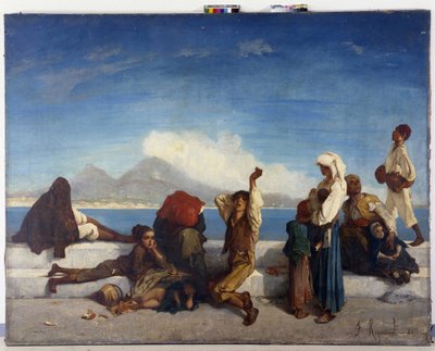 Lazzaroni, Napoliten halkının karakterleri. Napoli Körfezi manzarası (tuval üzerine yağlı boya) by Francois Reynaud