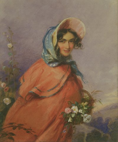 Açık manzarada bir bayanın portresi (kağıt üzerinde wc) by Francois Theodore Rochard