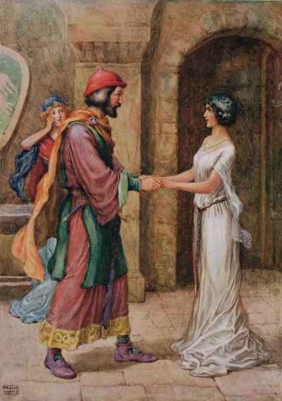 Geraldine ve Baron, Samuel Taylor Coleridge (1772-1834) tarafından 'Christabel'den, MDBelgrave ve H.Hart Raphael Tuck tarafından 'Şairlerden Çocuk Öyküleri'nde resmedilmiştir. by Frank Adams