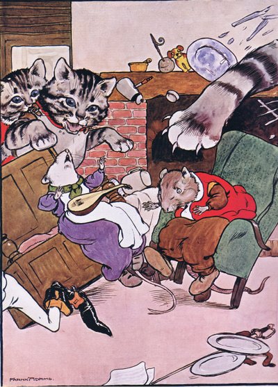 Kedi ve yavru kedileri yuvarlanarak içeri girdiler, Charles H. Bennett