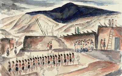 Green Corn Dance, Santa Domingo, N.M., 1932 öncesi (kağıt üzerinde wc) by Frank Applegate