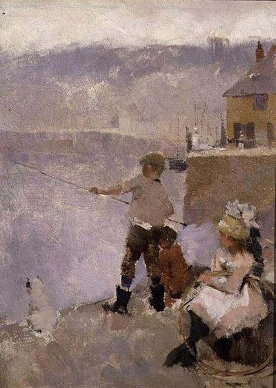 Rıhtımda Balık Tutmak by Frank Bramley
