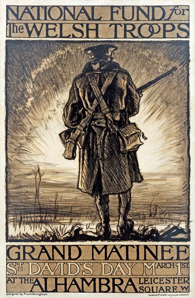 Galler Birlikleri için Ulusal Fon için bir bağış toplama etkinliğinin reklamını yapan afiş, 1 Mart 1915, by Frank Brangwyn