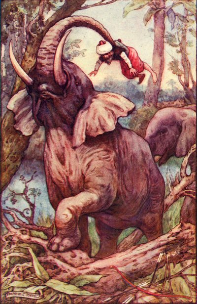 Hayvan beni hortumuyla kaldırdı ve omuzlarına yatırdı, c1930. by Frank C. Pape