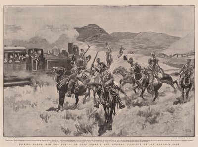 El ele tutuşarak, Lord Roberts ve General Clements'in Kuvvetleri Norval's Pont'ta nasıl bir araya geldi by Frank Craig