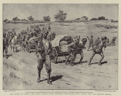Çin'deki Kriz, İngiliz Birlikleri için Pekin'e Hükümler Getiren Birinci Coolie Kolordusu by Frank Dadd