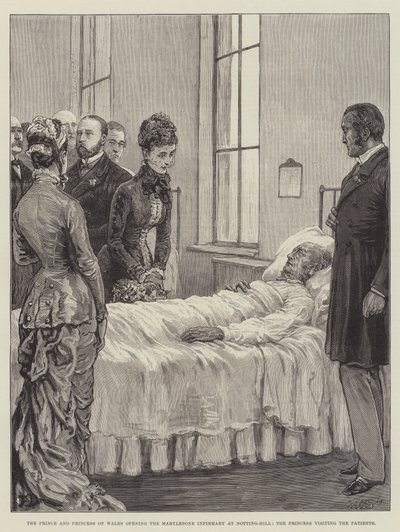 Galler Prensi ve Prensesi, Notting-Hill'deki Marylebone Revirini açarken, Prenses Hastaları ziyaret ediyor by Frank Dadd