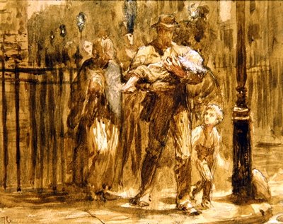Bir Kentsel Aile (kağıt üzerine kurşun kalem, suluboya ve gövde rengi) by Frank Dicksee