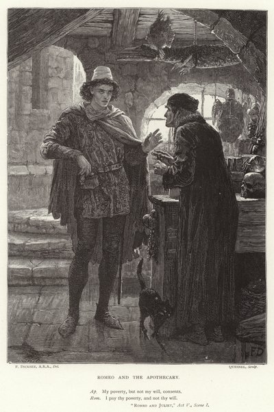 Romeo and the Apothecary, Romeo and Juliet, Act V, Scene I  by Frank Dicksee