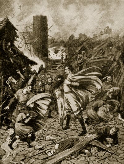 1091 kasırgası, 'Hutchinson's Story of the British Nation'dan bir çizim, c.1920 (lito) by Frank Gillett