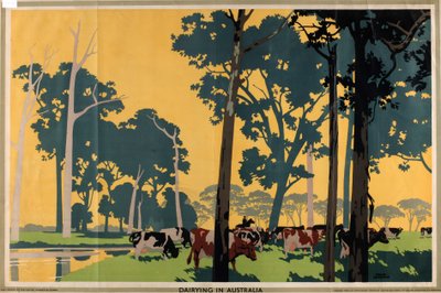 Avustralya'da mandıracılık, 'Empire Buying Makes Meşgul Fabrikalar' serisinden (renkli litho) by Frank Newbould