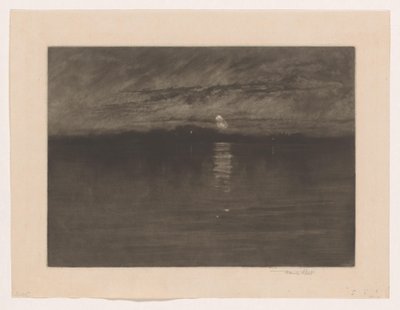 Bir göl ile gece manzarası Yorgun ay azalırken, Dort by Frank Short (signed by artist)