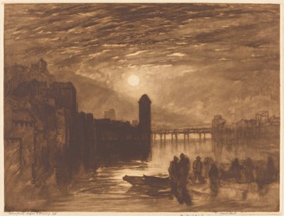 bir nehir üzerinde ay ışığı by Frank Short, after Joseph Mallord William Turner