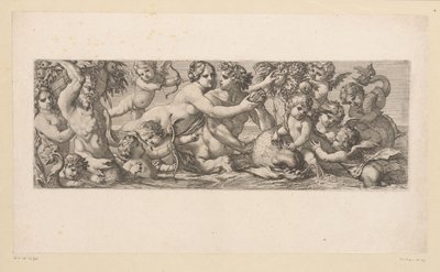 Suda satir, nereid ve putti ile Bacchus Suyun kenarındaki mitolojik figürler (dizi başlığı) by François Bignon (attributed to)