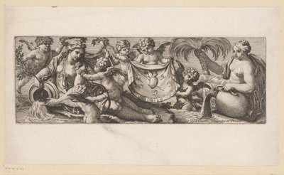 Kalbi yanan ve bazı su perileri tarafından delinmiş putto Suyun kenarındaki mitolojik figürler (dizi başlığı) by François Bignon