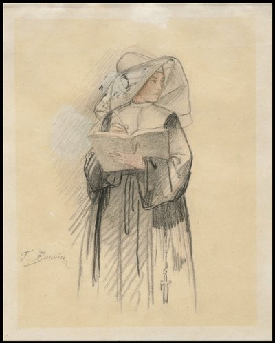 Kitap ve Kalem Tutan Rahibe, 1827-87 by François Bonvin