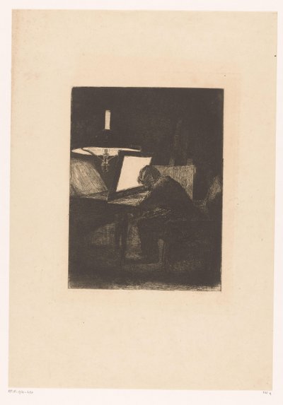 Etser bij lamplicht Altı gravür, ressam F. Bonvin tarafından çizilmiş ve oyulmuş (seri başlığı) by François Bonvin
