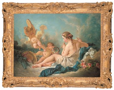 Putti ile Flüt Çalan Yatan Bir Peri, Belki de Muse Euterpe, 1752 by François Boucher