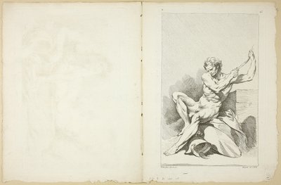 Akademik Çıplak (rekto ve tersi), Akademik Figürlerin İkinci Kitabından kısmen Kraliyet Akademisi Profesörleri tarafından oyulmuş by François Boucher