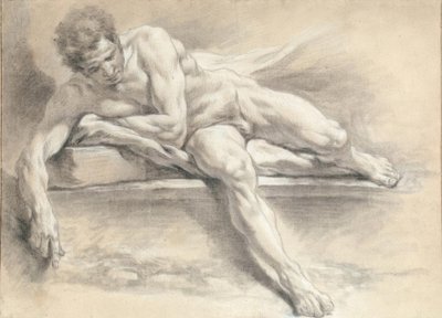 Taş bir bankta yatan bir adamın çıplak çalışması by François Boucher